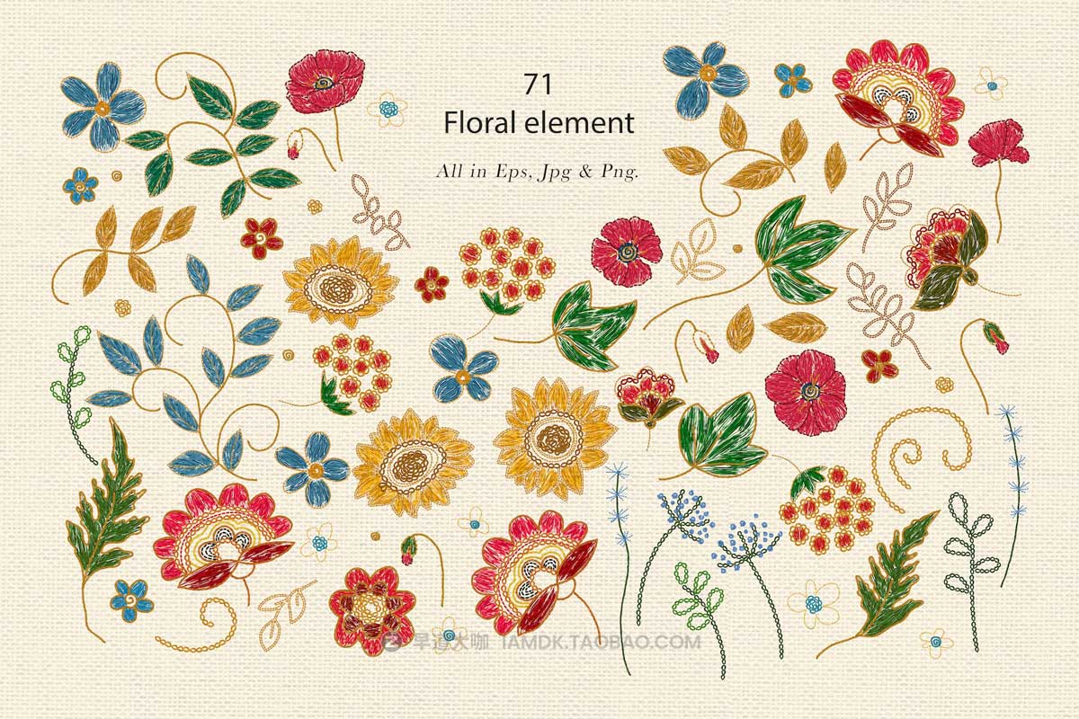 109款乌克兰风花卉树叶花朵手绘插画AI设计素材包 Ukrainian Embroidery Flowers_img_2