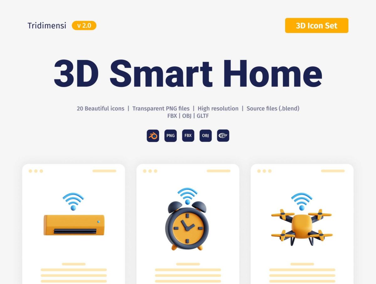 20款卡通有趣智能家居主题3D插图图标Icons设计素材合集 Smart Home 3D Icon Set_img_3