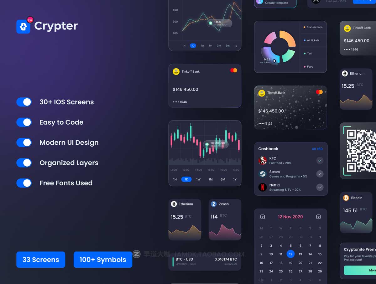 30+屏简洁银行财务加密货币在线交易APP界面设计Figma模板素材 Crypter UI Kit — Banking, Crypto, Trading_img_2