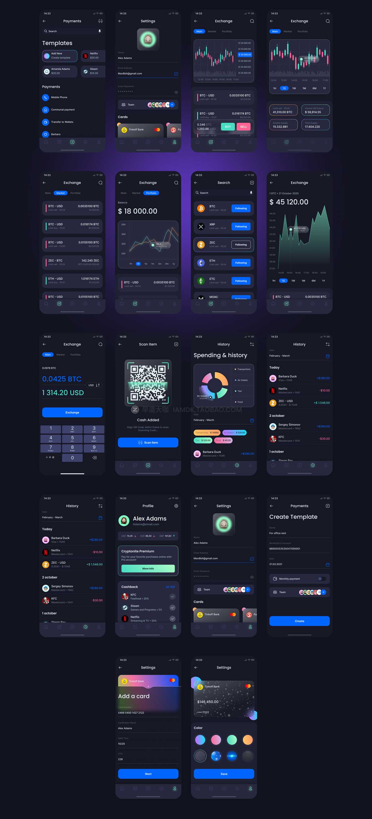 30+屏简洁银行财务加密货币在线交易APP界面设计Figma模板素材 Crypter UI Kit — Banking, Crypto, Trading_img_2