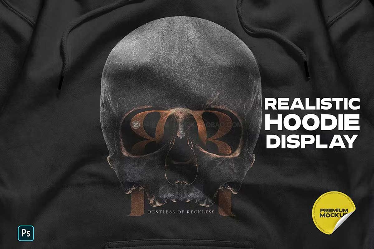 潮流街头服饰连衣帽卫衣印花图案设计展示贴图PSD样机模板 Realistic Hoodie Mockup_img_2