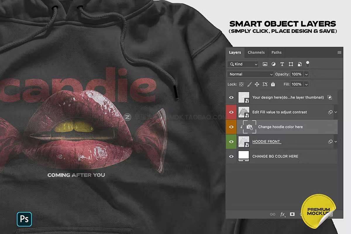 潮流街头服饰连衣帽卫衣印花图案设计展示贴图PSD样机模板 Realistic Hoodie Mockup_img_2