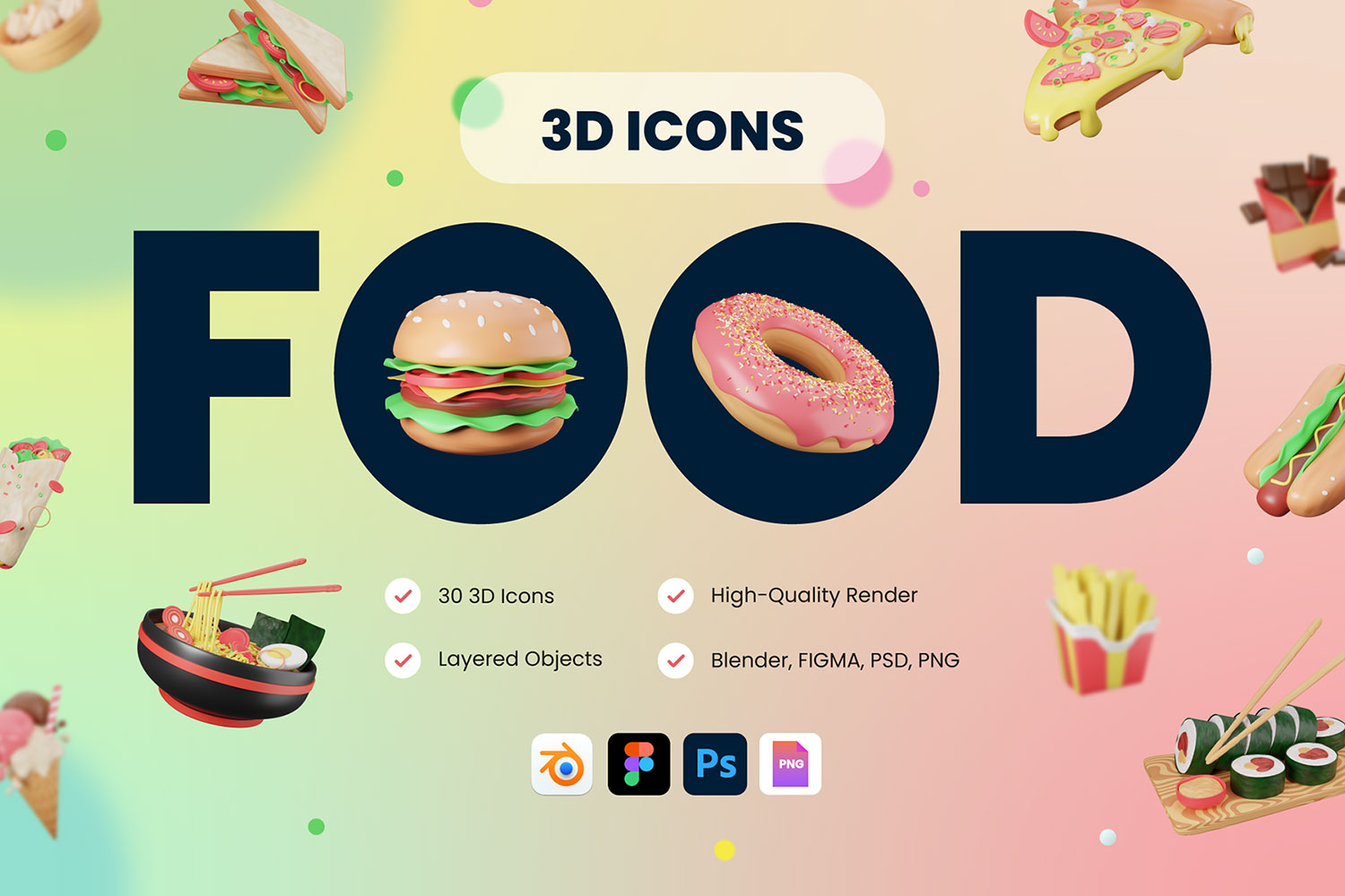 30款食品食物美食膳食3D图标Icons插图插画设计素材包 30 3D Food & Meals Icons Illustration_img_2