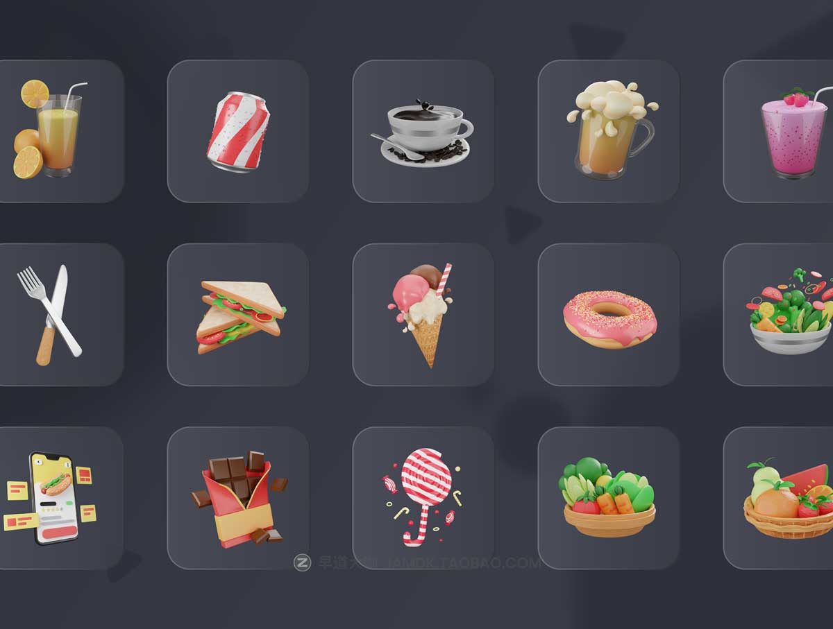 30款食品食物美食膳食3D图标Icons插图插画设计素材包 30 3D Food & Meals Icons Illustration_img_2