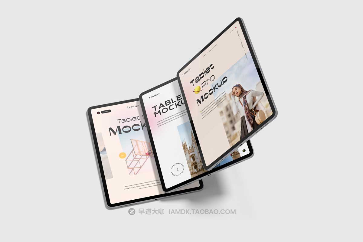 30款逼真苹果iPad平板电脑UI界面APP设计展示PSD样机模板素材 Tablet Pro Mockup_img_2