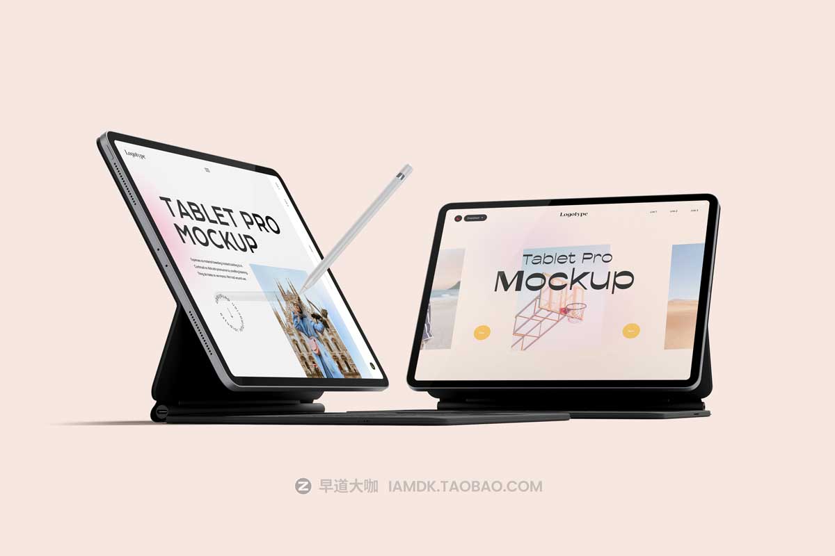 30款逼真苹果iPad平板电脑UI界面APP设计展示PSD样机模板素材 Tablet Pro Mockup_img_2