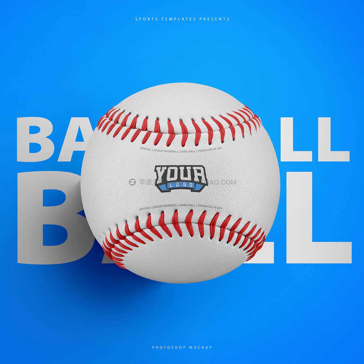 逼真棒球球面Logo图案设计展示贴图PSD样机模板 Baseball Ball Photoshop Template_img_2