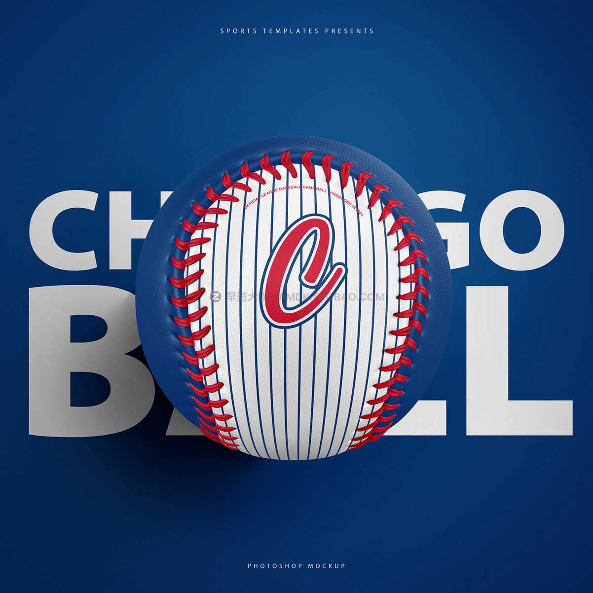 逼真棒球球面Logo图案设计展示贴图PSD样机模板 Baseball Ball Photoshop Template_img_2