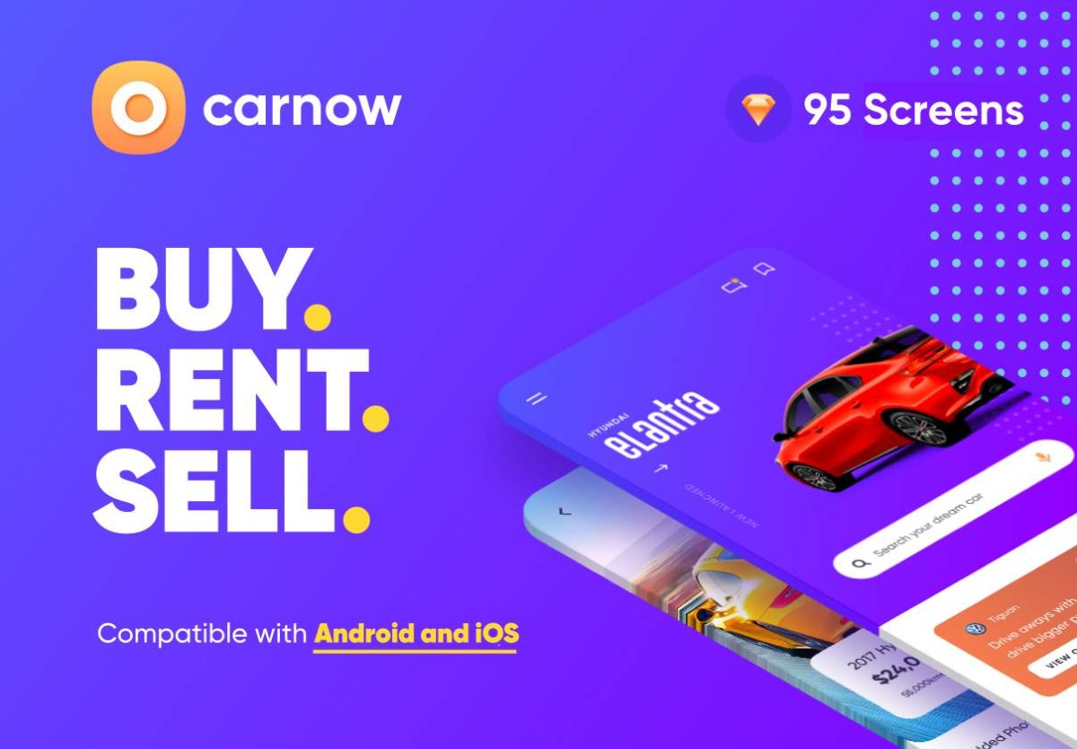 95屏在线卖车汽车租赁APP应用程序界面设计UI套件素材 Carnow - buy rent and sell mobile app UI kit_img_3