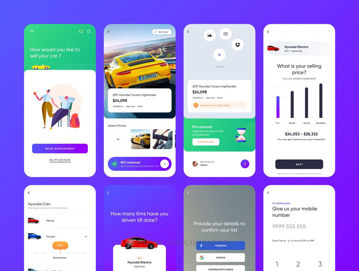 95屏在线卖车汽车租赁APP应用程序界面设计UI套件素材 Carnow - buy rent and sell mobile app UI kit_img_2