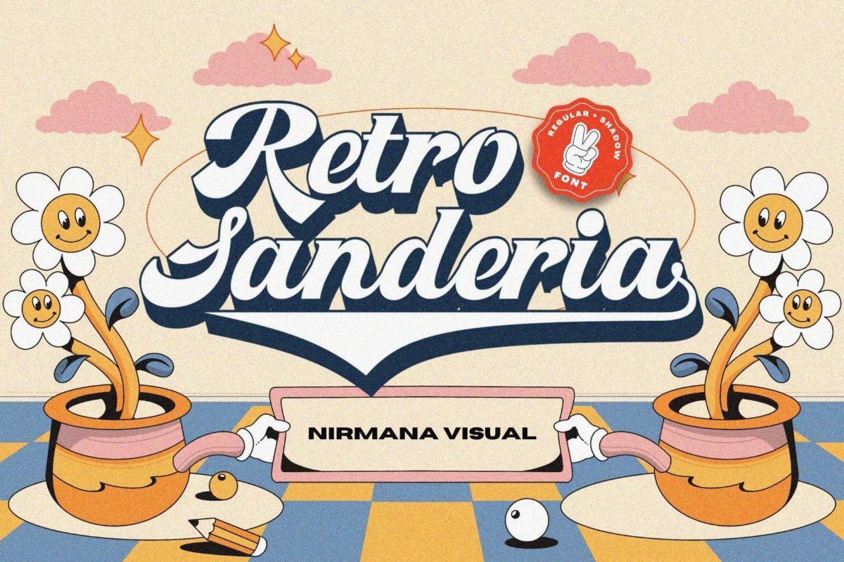 70年代复古俏皮卡通专辑封面标题贴纸设计英文字体安装包 Retro Sanderia - Groovy Font_img_3