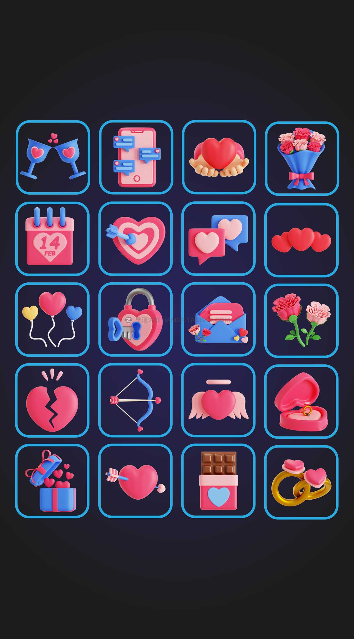 20款情人节七夕节礼物浪漫爱意表白爱心插图3D图标icon素材 Valentine 3D Icon Pack_img_2