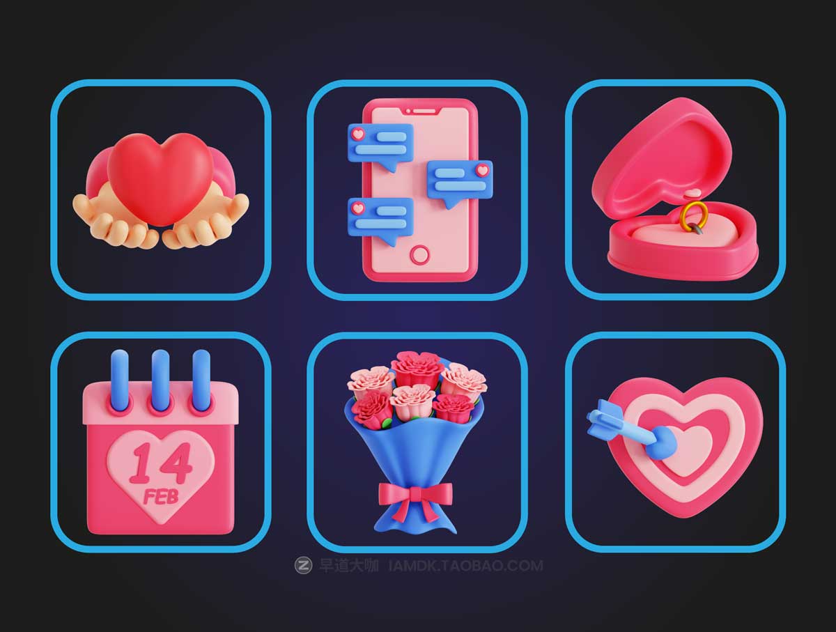 20款情人节七夕节礼物浪漫爱意表白爱心插图3D图标icon素材 Valentine 3D Icon Pack_img_2