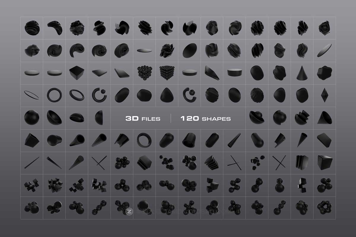 121款未来科幻科技3D立体抽象不规则几何图形PNG免抠图背景设计素材 3D Black Shapes Collection_img_2