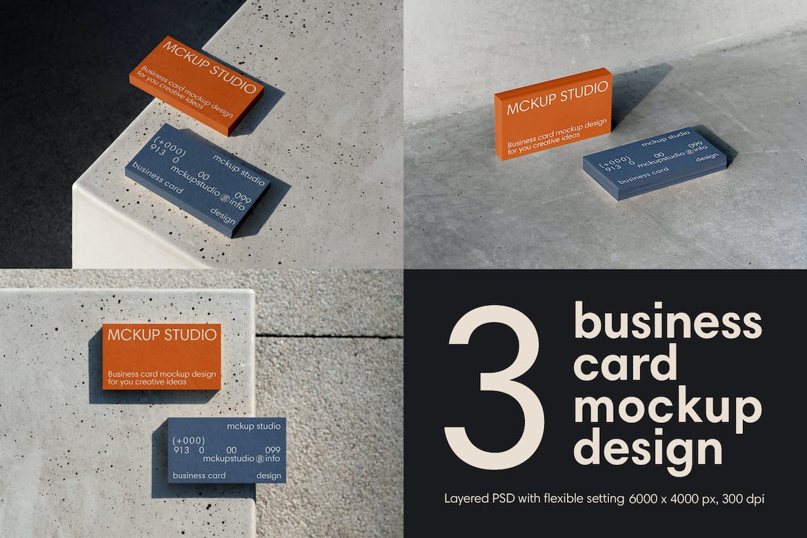 高级混凝土质感商务个人名片卡片设计展示贴图PSD样机模板 3 Business card mockup_img_2