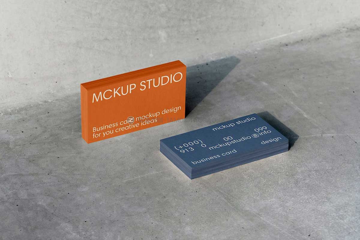 高级混凝土质感商务个人名片卡片设计展示贴图PSD样机模板 3 Business card mockup_img_2