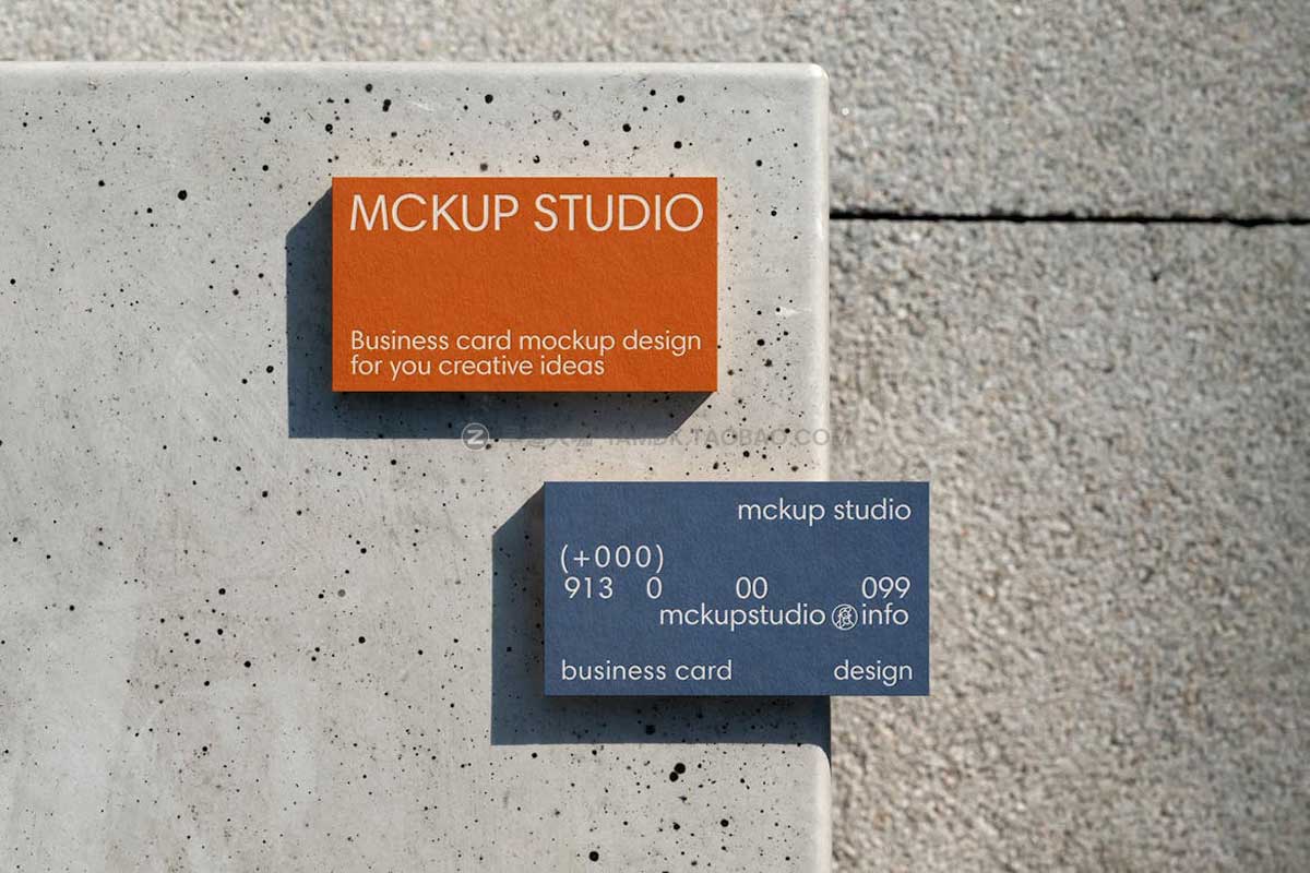 高级混凝土质感商务个人名片卡片设计展示贴图PSD样机模板 3 Business card mockup_img_2