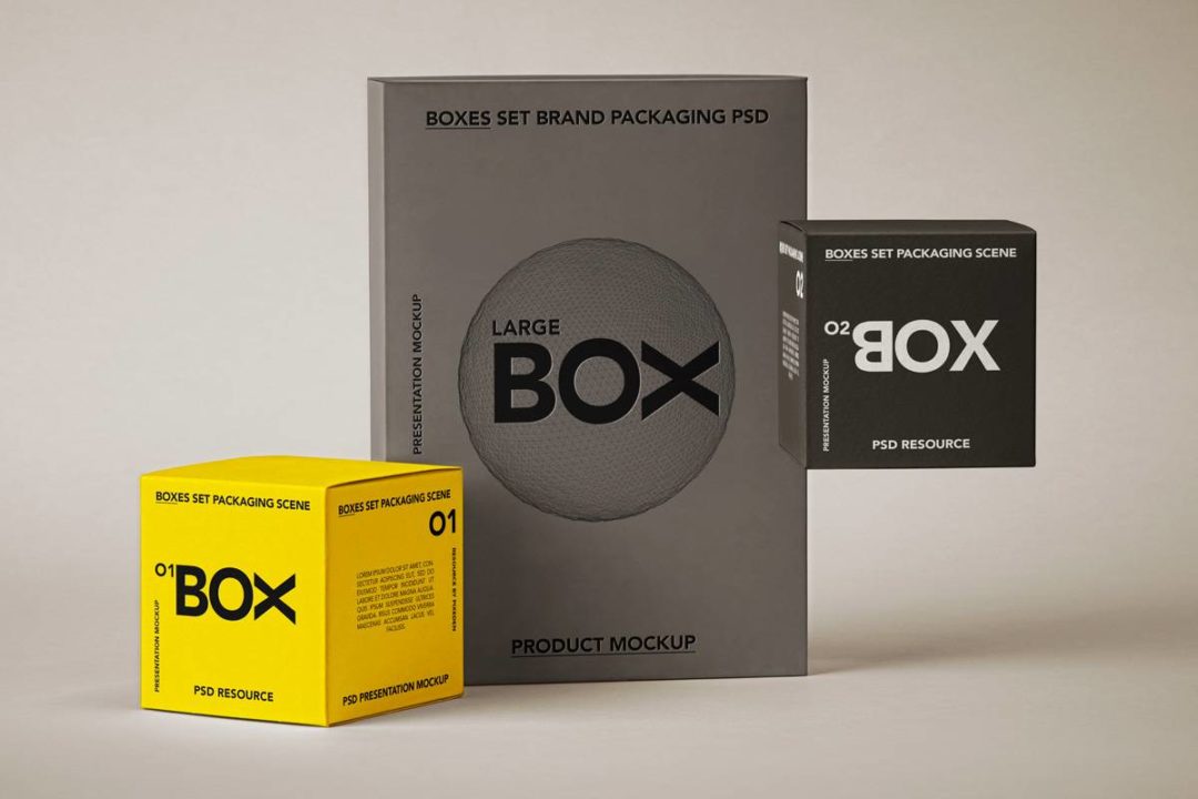 3款时尚方形产品包装纸盒设计展示效果图PSD样机模板 Packaging Boxes Psd Branding Mockup Set_img_3