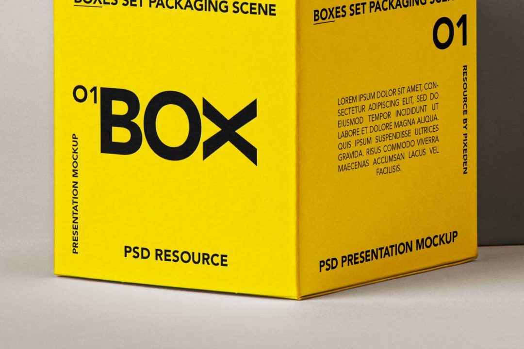 3款时尚方形产品包装纸盒设计展示效果图PSD样机模板 Packaging Boxes Psd Branding Mockup Set_img_3