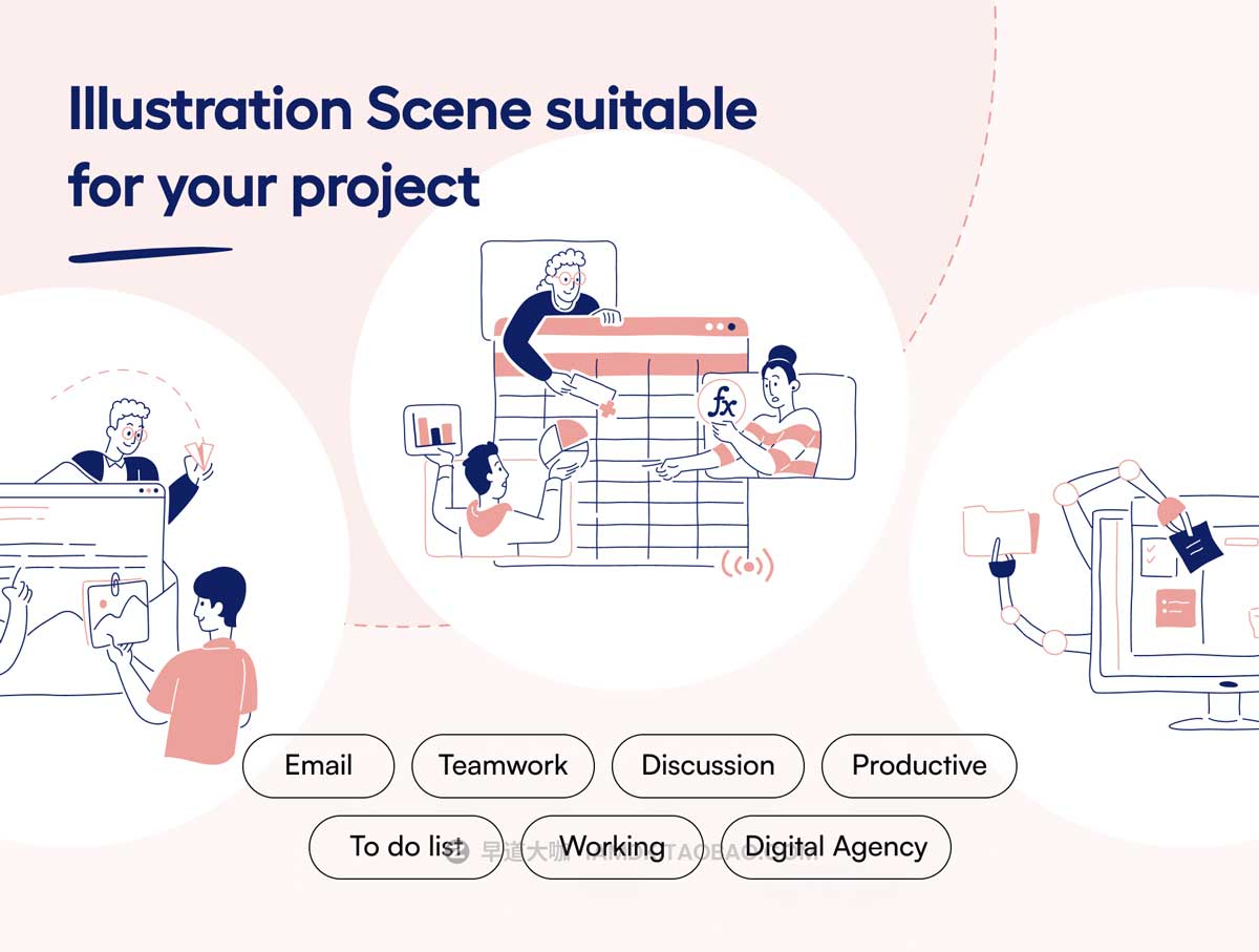 12幅卡通趣味电子邮件代办事项办公场景手绘插画AI矢量设计素材包 Emaily - Email, Todo & Productivity Illustration_img_2