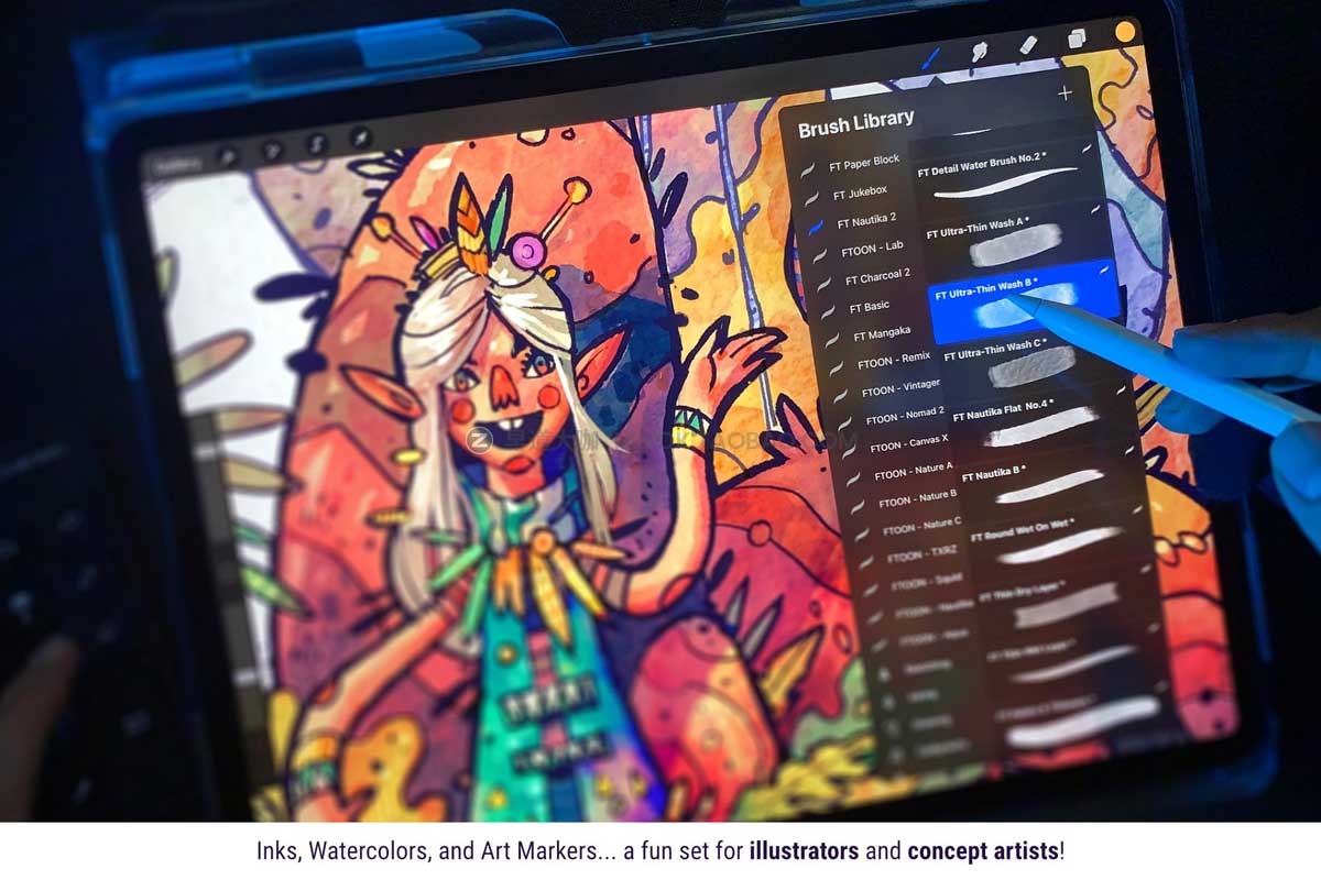 35款水墨墨水水彩马克笔艺术绘画效果iPad Procreate笔刷设计素材 Nautika Procreate Brush Pack_img_2