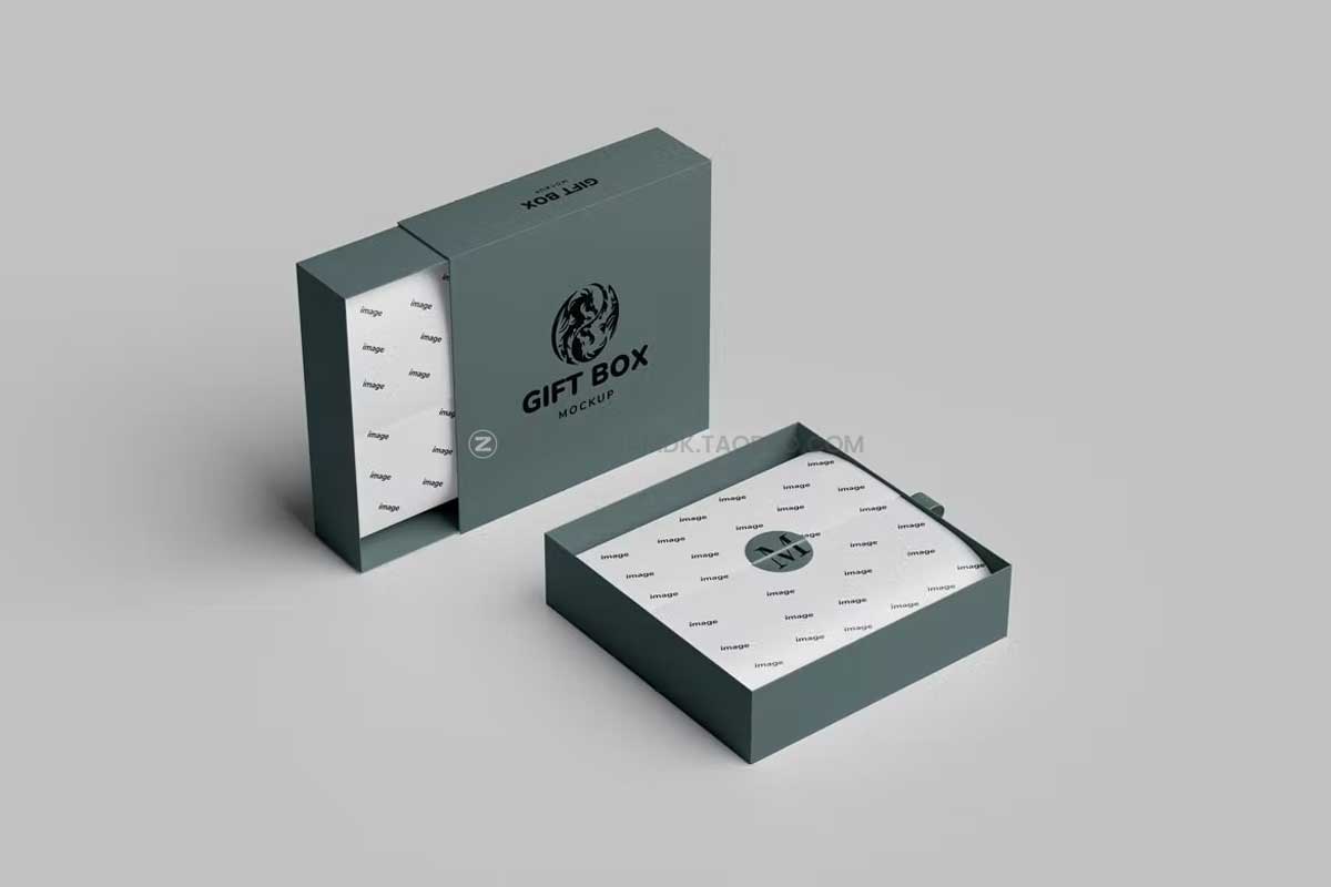 高级抽屉式礼品礼物产品包装纸盒外观设计贴图PSD样机模板 Gift Box Mockup_img_2