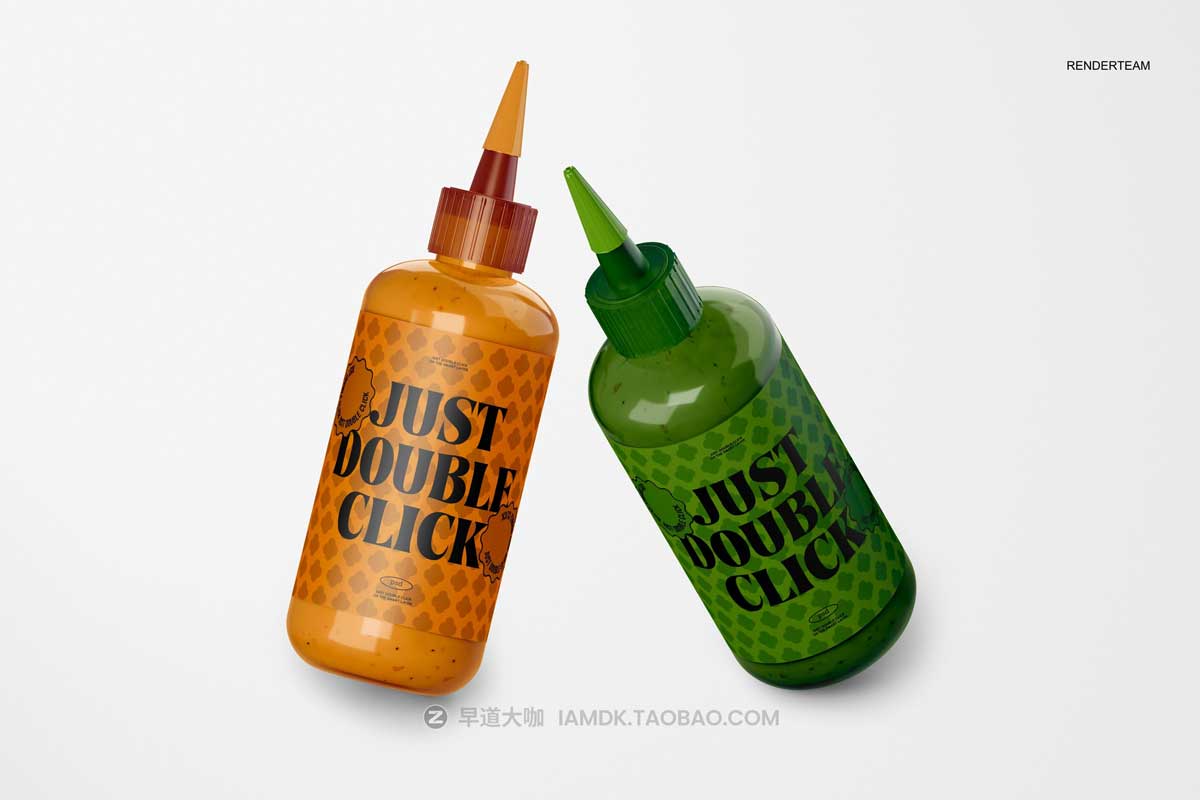 沙拉番茄酱色拉酱挤压瓶产品包装设计展示贴图ps样机素材 Sauce Bottle Mockup Set_img_2