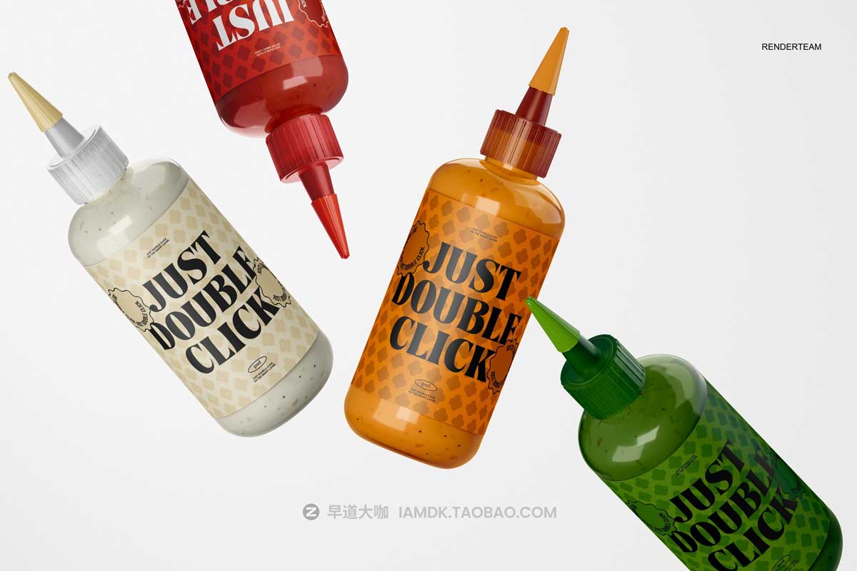 沙拉番茄酱色拉酱挤压瓶产品包装设计展示贴图ps样机素材 Sauce Bottle Mockup Set_img_2