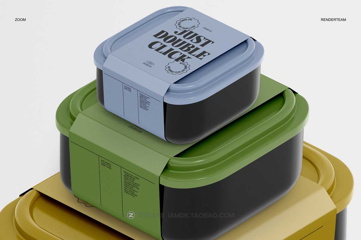 时尚美食食品水果外卖包装盒标签设计展示贴图PSD样机模板 Food Tray Box Mockup_img_2