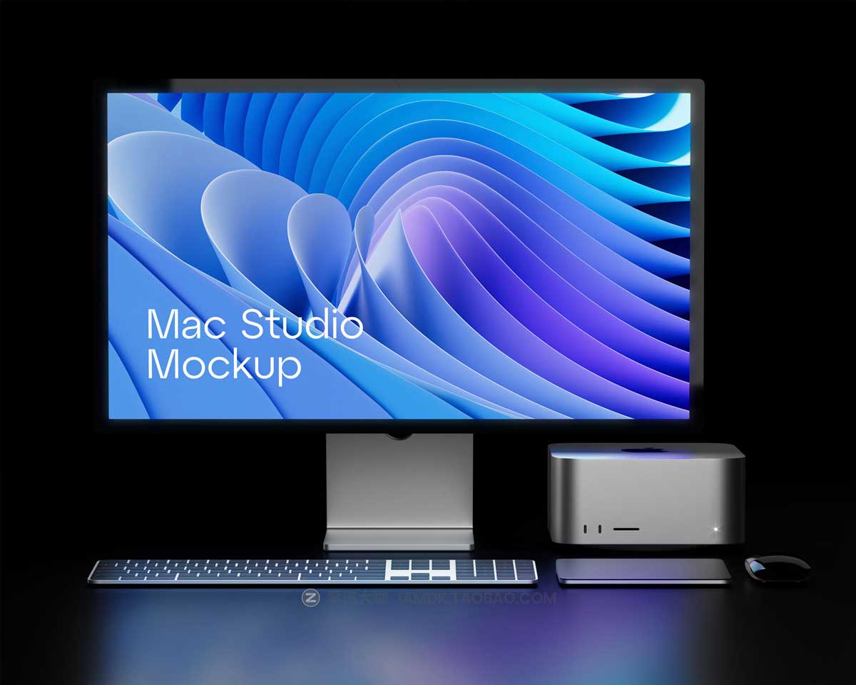 苹果Mac Studio Display电脑屏幕用户界面设计演示PSD样机模板 Mac Studio (Night Version) Mockup_img_2