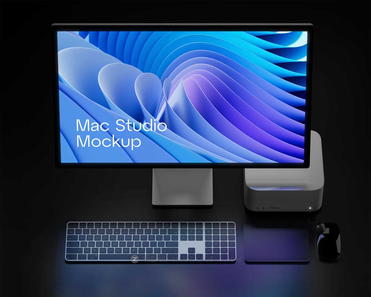 苹果Mac Studio Display电脑屏幕用户界面设计演示PSD样机模板 Mac Studio (Night Version) Mockup_img_2