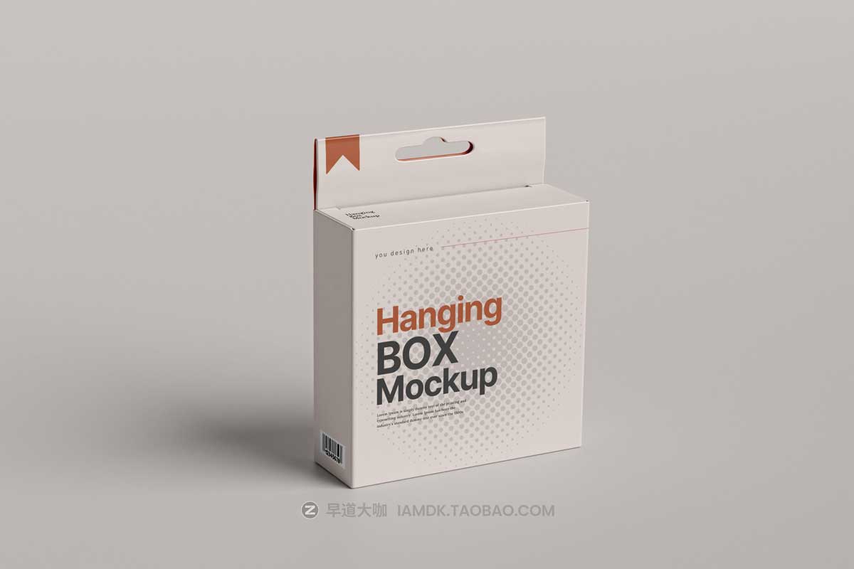 时尚挂耳式耳机电子产品包装纸盒外观设计展示贴图PSD样机模板 Hanging Box Mockup_img_2