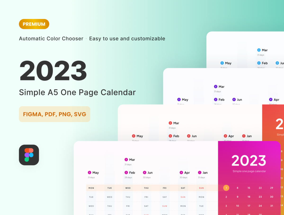 精美2023年日历日期行程表设计Figma模板素材包 2023 One Page Calendar - PREMIUM Version_img_3