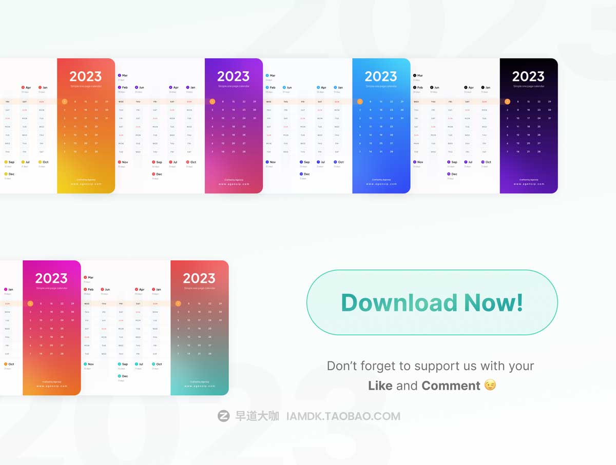 精美2023年日历日期行程表设计Figma模板素材包 2023 One Page Calendar - PREMIUM Version_img_2