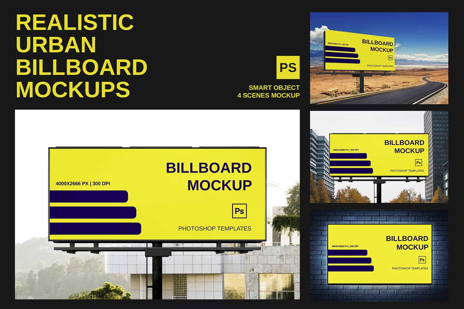 逼真城市户外街头高速广告牌海报设计展示贴图PSD样机模板 Advertising Billboard Mockup_img_2