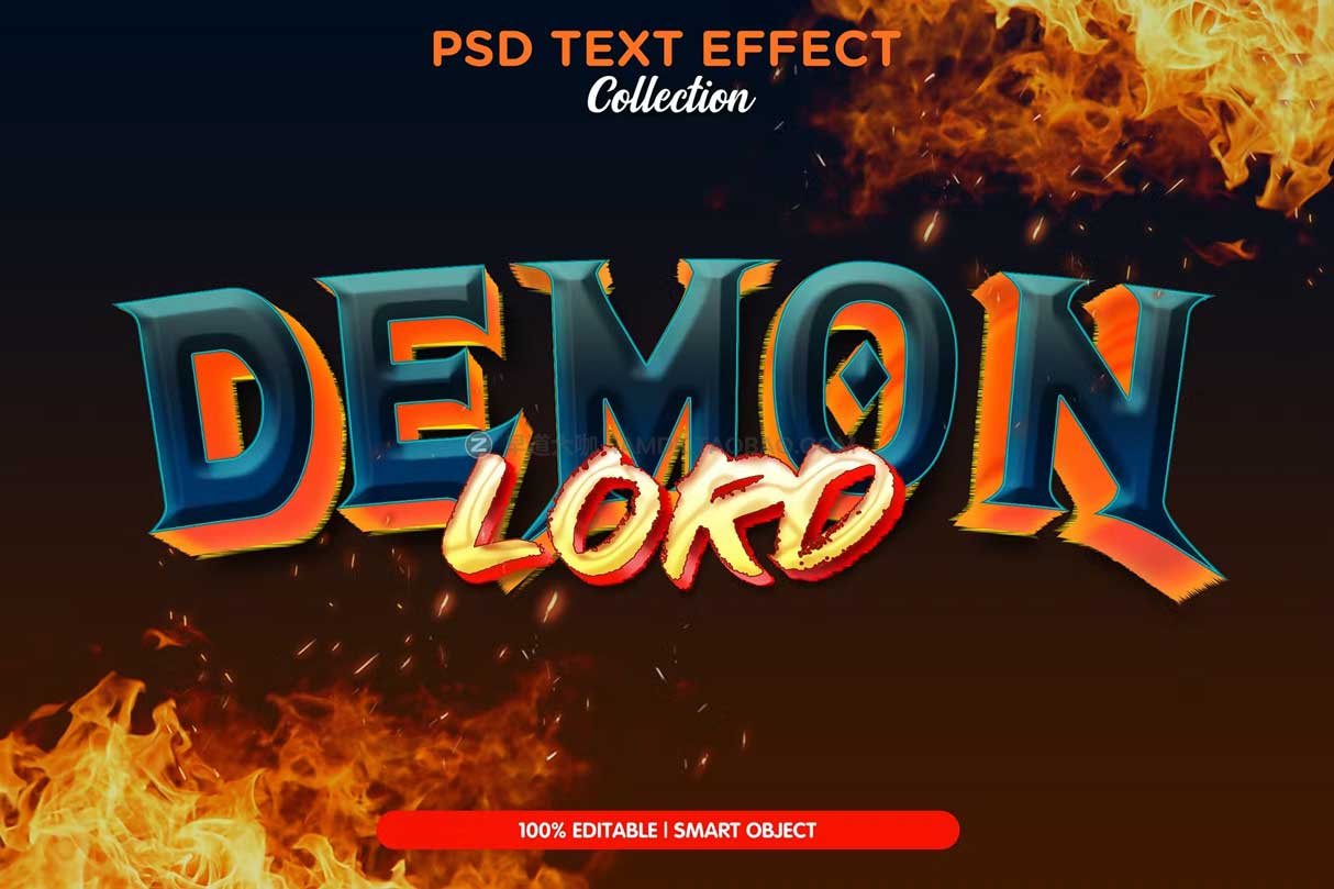 炫酷复古3D立体效果史诗电影游戏标题字体设计PS样机模板 3d darkside demon text effect template_img_2