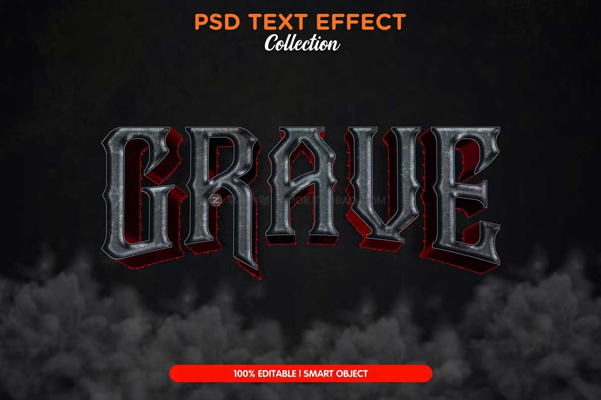 炫酷复古3D立体效果史诗电影游戏标题字体设计PS样机模板 3d darkside demon text effect template_img_2