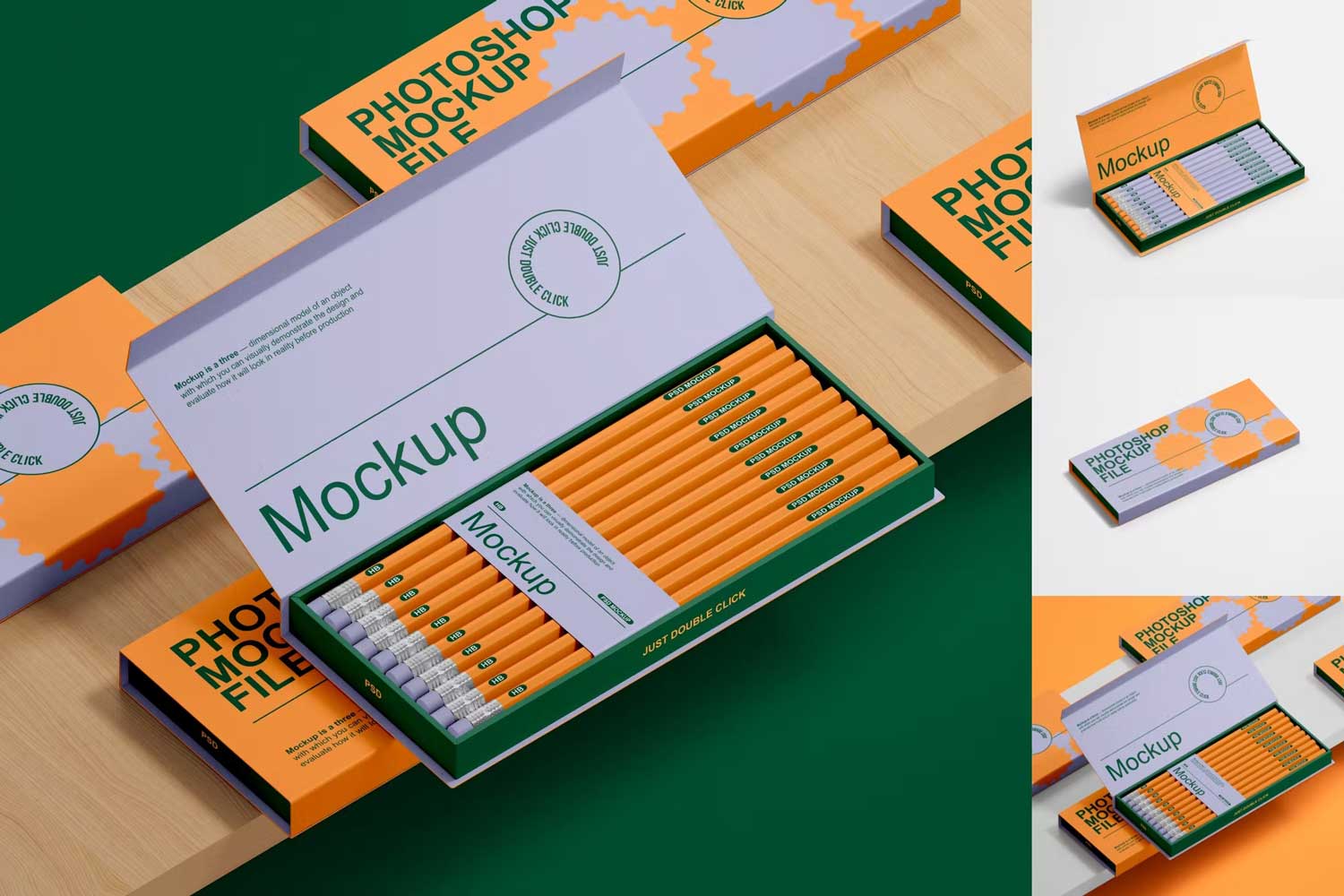 高级铅笔马克笔包装纸盒外观设计PS智能贴图样机模板 Pencil Packaging Mockup Set_img_2