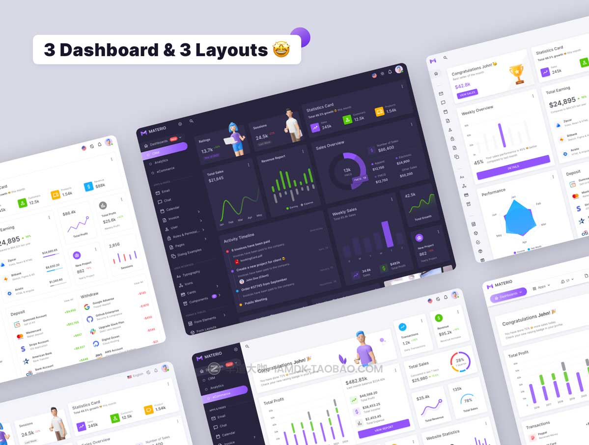 300+屏项目数据管理仪表盘界面设计UI套件工具包 Materio - Admin Dashboard UI Kit_img_2