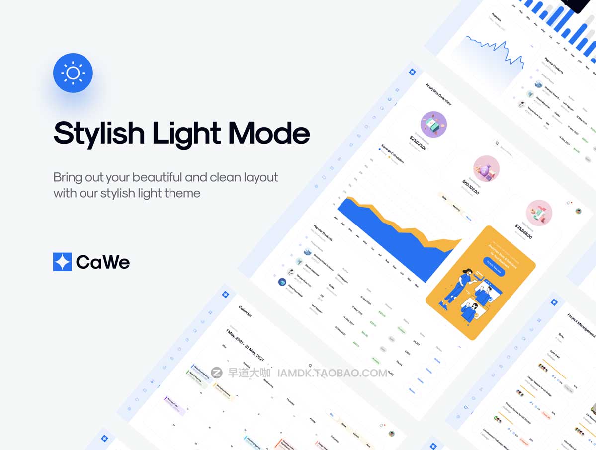 150多个高级项目管理日程行程表后台管理仪表盘界面设计UI套件 CaWe Dashboard UI Kit_img_2