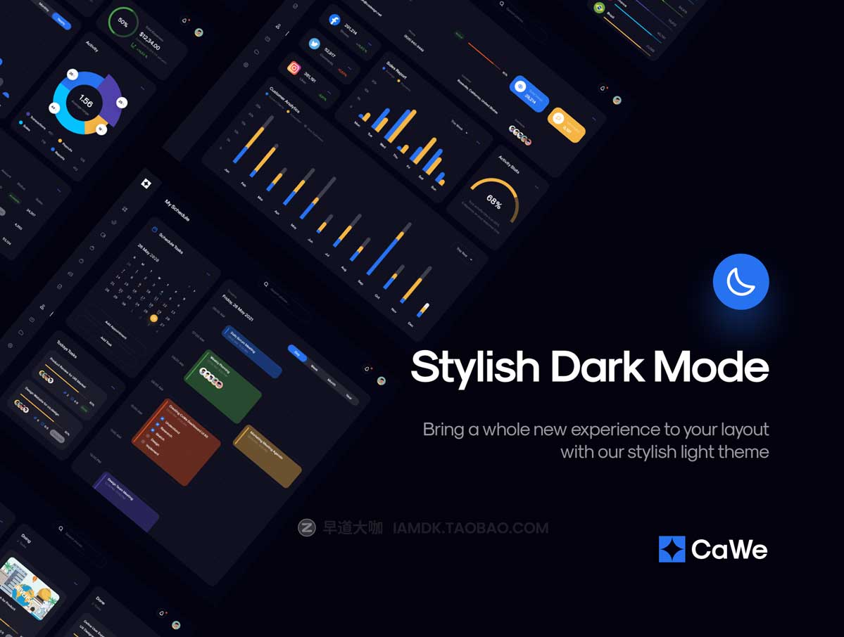 150多个高级项目管理日程行程表后台管理仪表盘界面设计UI套件 CaWe Dashboard UI Kit_img_2