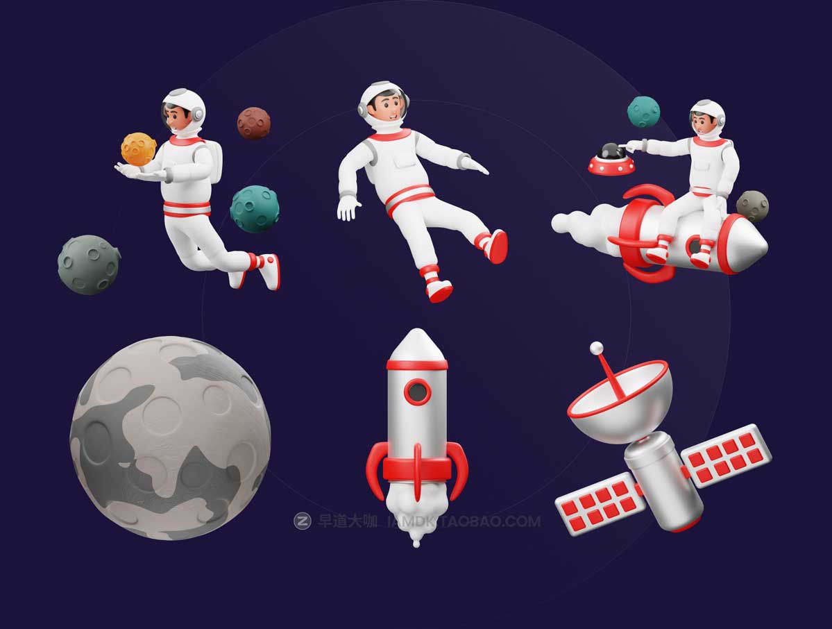 18款高级独特太空宇航员3D插画插图图标Icons设计素材包 Astronaut 3D Character Illustration_img_2