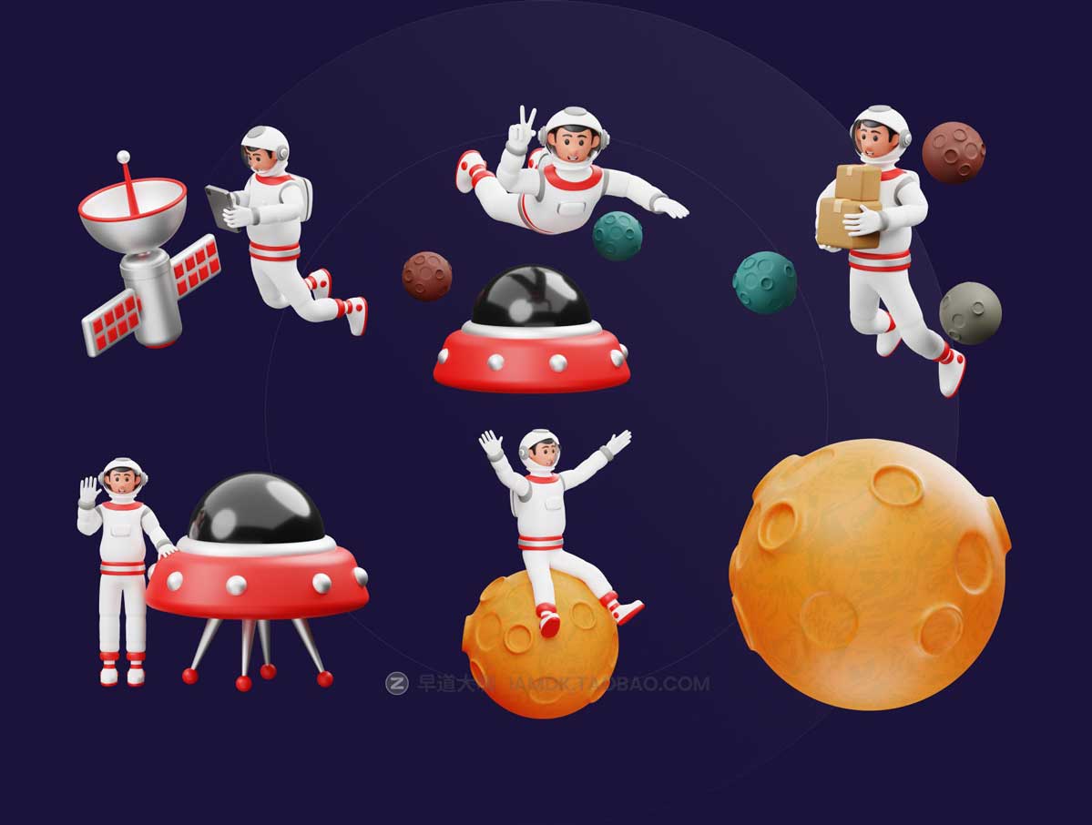 18款高级独特太空宇航员3D插画插图图标Icons设计素材包 Astronaut 3D Character Illustration_img_2