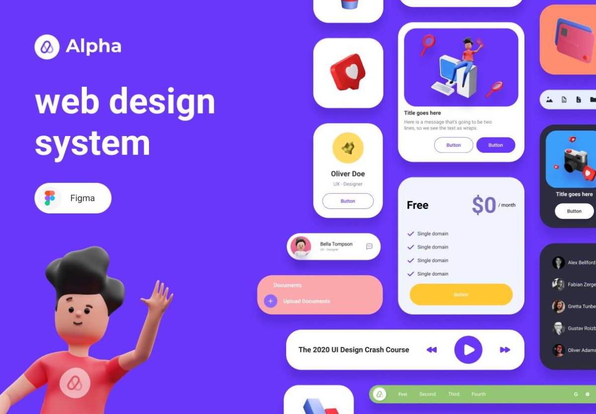 时尚创意网站界面WEB UI设计3D插图套件FIGMA素材包 Alpha Web Design System for Figma_img_3