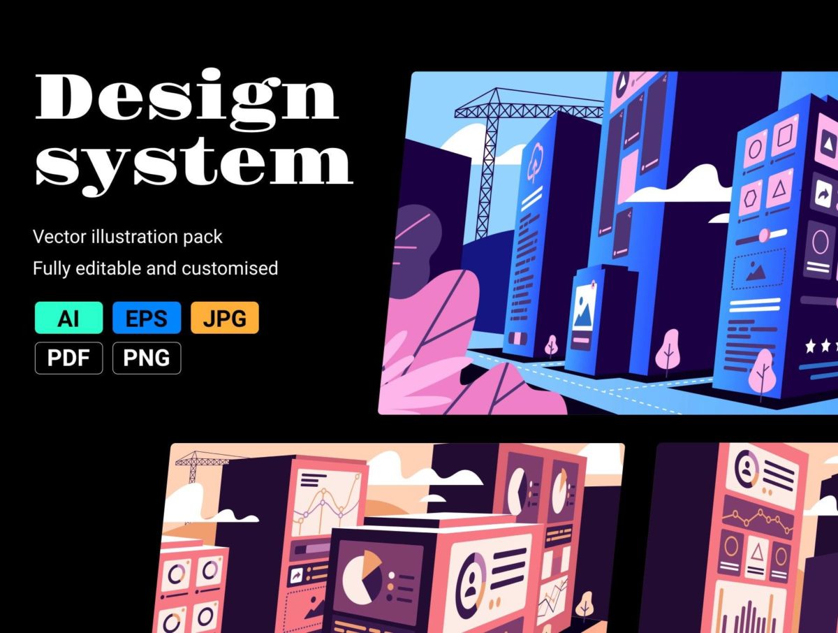 多彩云产品系统站点开发矢量手绘插图AI设计图片素材包 Design system illustrations_img_3