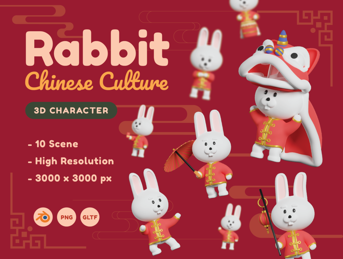 10款中国风农历新年兔年春节兔子3D图标Icons设计素材包 Rabbit Chinese Culture_img_3