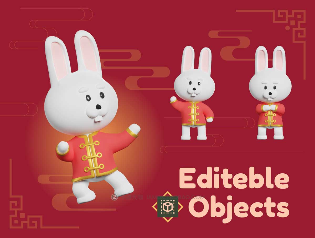 10款中国风农历新年兔年春节兔子3D图标Icons设计素材包 Rabbit Chinese Culture_img_2