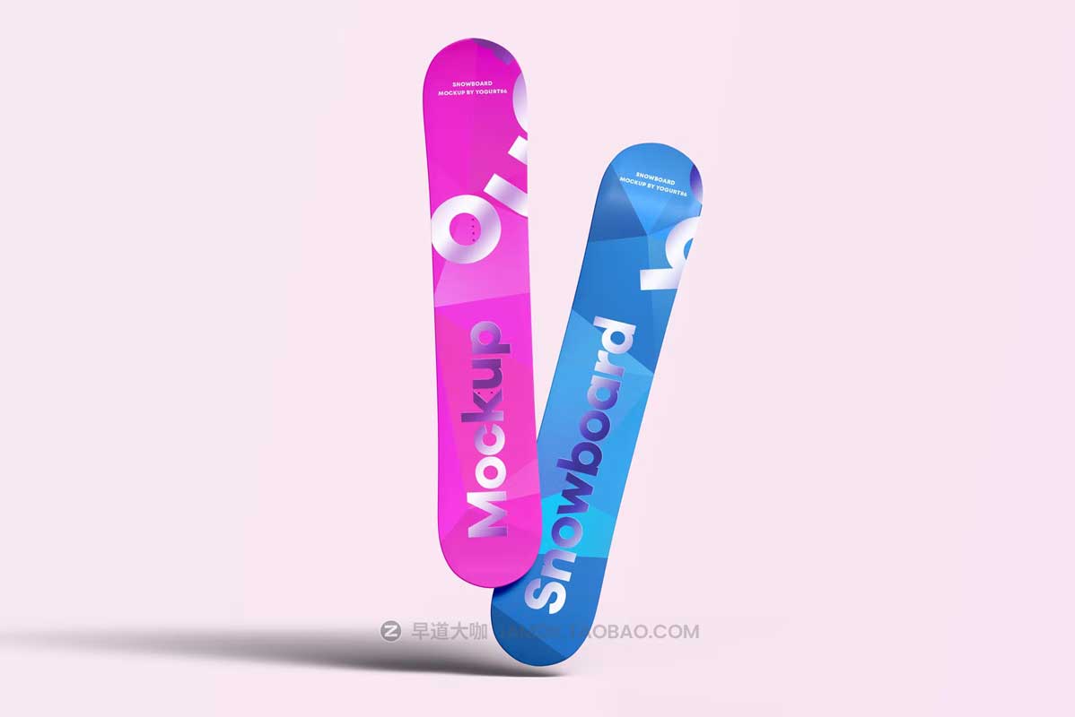 6款逼真滑雪板外观图案设计PS智能贴图样机模板素材 Snowboard Mock-up_img_2