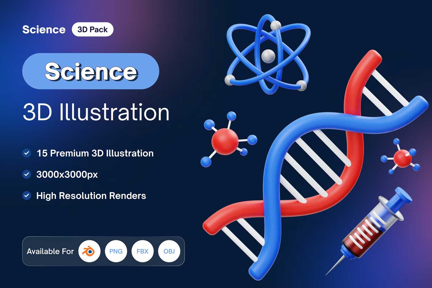 15款高级科学教育实验室生物3D图标Icons设计素材包 Science 3D Icon_img_2