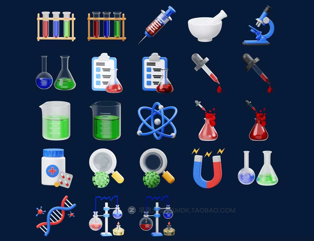 15款高级科学教育实验室生物3D图标Icons设计素材包 Science 3D Icon_img_2